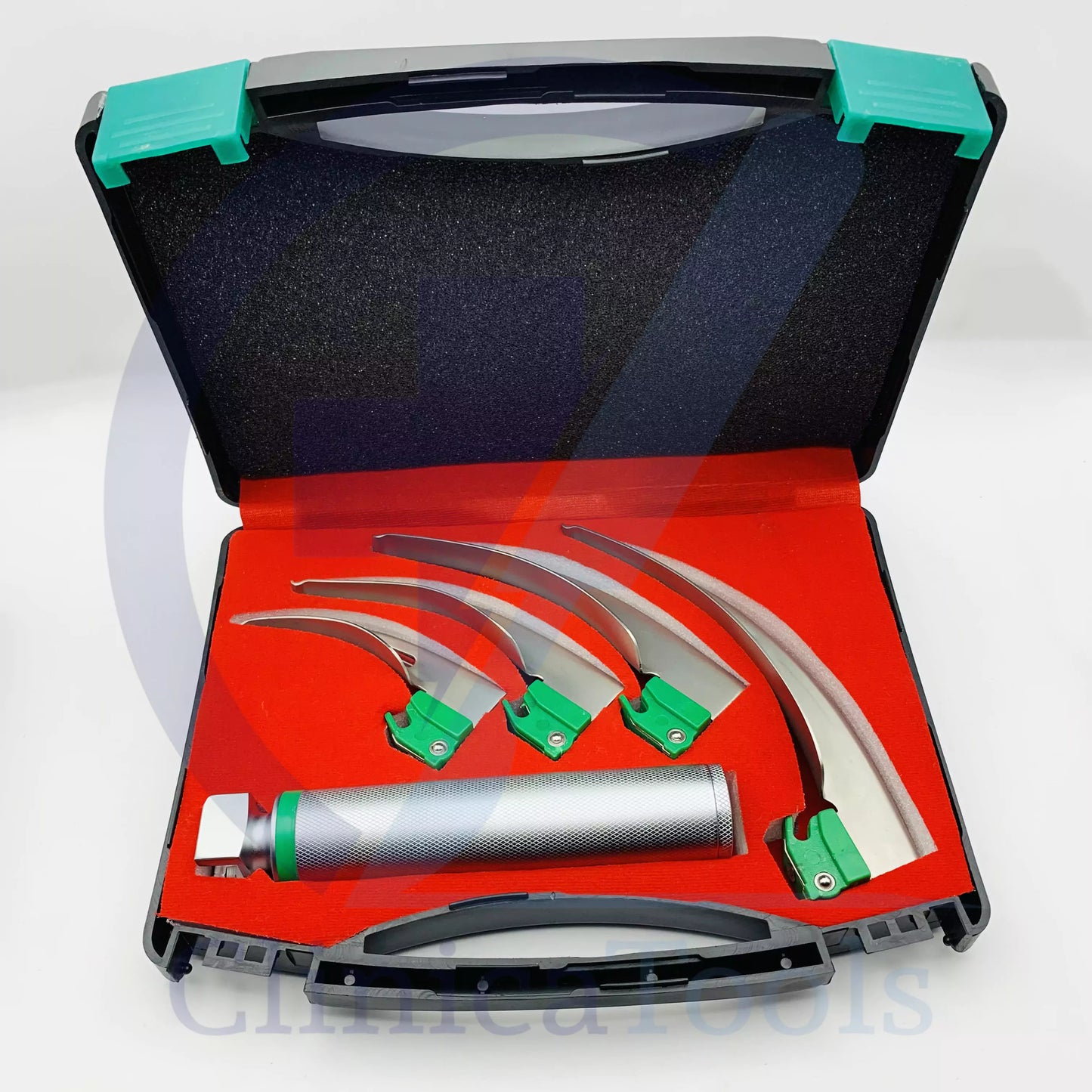 Intubation kit featuring fiber optic laryngoscope blades