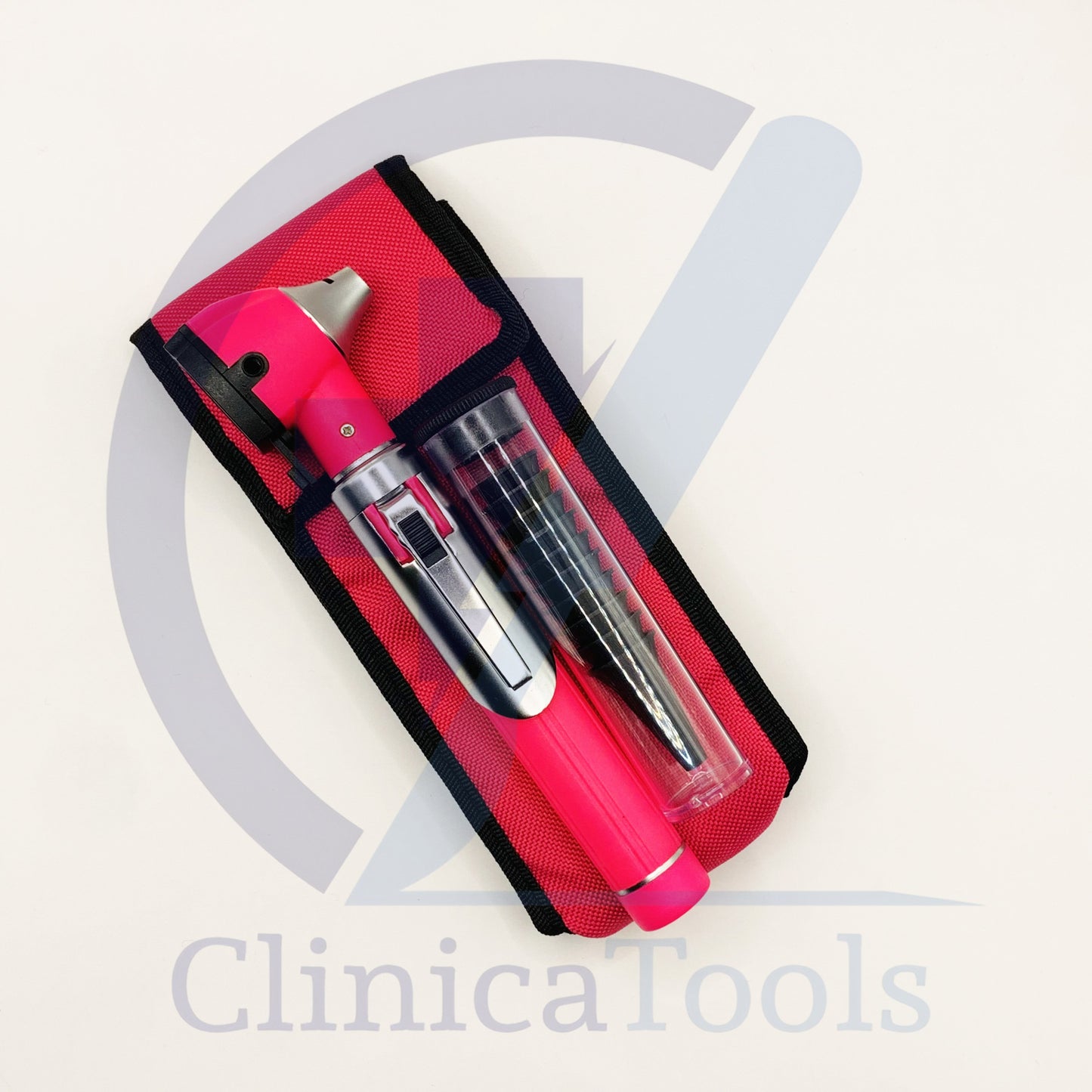 Pink Fiber Optic Mini Otoscope – High-Quality Diagnostic Tool for Medical and Veterinary Use with Carry Pouch
