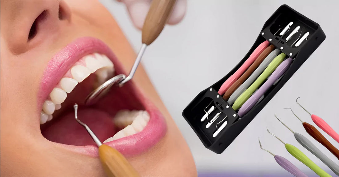 5Pcs LM Arte Kit Dental Composite Filling Instruments with Plastic Sterilization Cassette Tray, featuring ergonomic, durable instruments for precision composite filling procedures in dentistry.