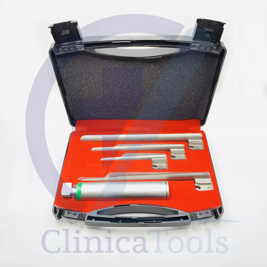 Fiber Optic Miller Laryngoscope with 4 Blades & Standard Medium Handle – Airway Management Intubation Kit | ENT Diagnostic Instruments for Clinics & Hospitals