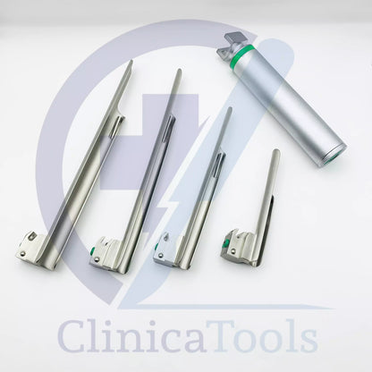 Fiber Optic Miller Laryngoscope with 4 Blades & Standard Medium Handle – Airway Management Intubation Kit | ENT Diagnostic Instruments for Clinics & Hospitals