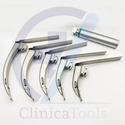 Fiber Optic McCoy Laryngoscope Set with 5 Curved Blades and Handle