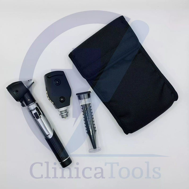 Fiber optic otoscope and ophthalmoscope set for ENT diagnostics