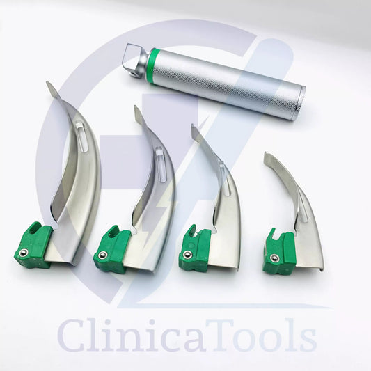 Macintosh fiber optic laryngoscope set with disposable blades