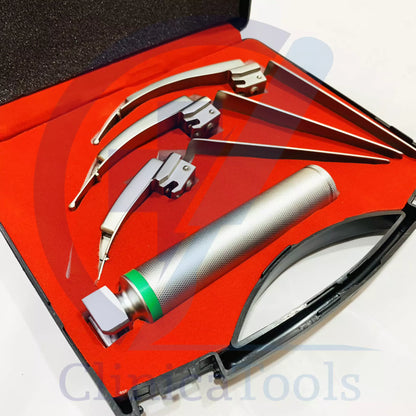 Fiber Optic McCoy Laryngoscope Set – Flexible Blades (3 Blades) & Medium Handle | Airway Management & Intubation Kit for EMT, Anesthesia & ENT Specialists