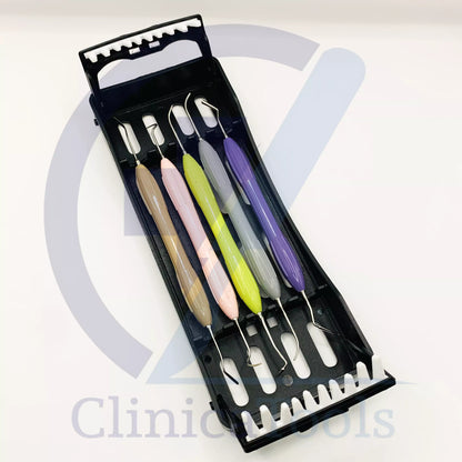 Ergonomic silicone handle dental composite instruments in stainless steel set