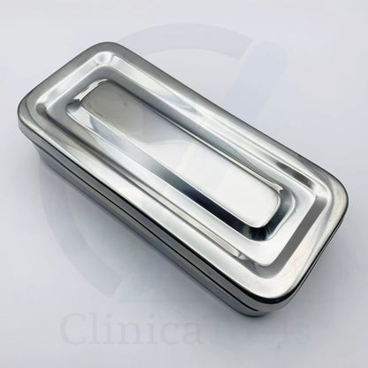 Stainless steel surgical instrument box with secure lid