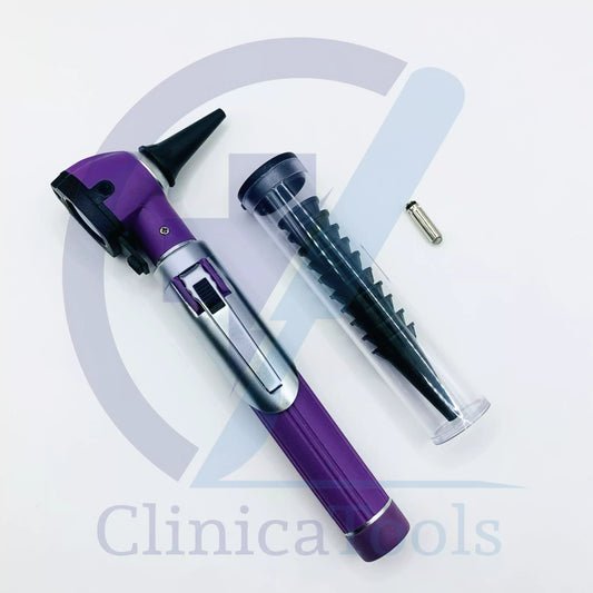 Fiber Optic Mini Otoscope – LED Ear Diagnostic Kit with 10 Cannulas, Extra LED & Hard Case | ENT, Medical & Veterinary Use | Black, Pink, Purple