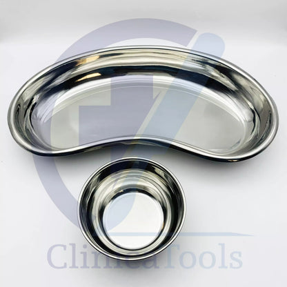 Close-up of stainless steel dressing scissors and forceps